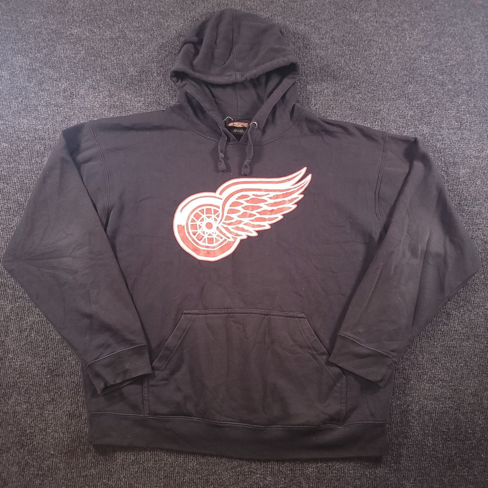 Detroit Red Wings Hoodie Mens Large Black NHL Hockey Old Time Hockey Lace‎ Up